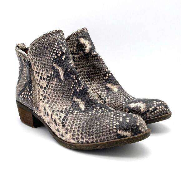 Lucky Brand Bartalino Booties Gray Snakeprint Embossed Leather Boots Size 9.5 - Picture 8 of 16